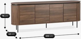 Komoda do Salonu BECK 200 cm Orzech Czterodrzwiowa Ryflowana Japandi