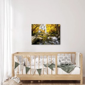 Obraz - Wodospady w jesiennym krajobrazie, żółty (70x50 cm)