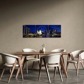 Obraz Singapuru nocą (z zegarem) (90x30 cm)