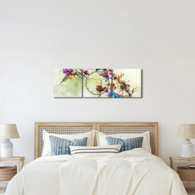 Obraz - malowidło pnącej się kwiaty (z zegarem) (90x30 cm)