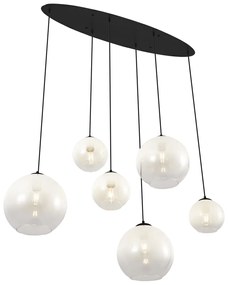 Nowoczesna lampa wisząca czarna z białym szkłem prostokątna 6-punktowa - Misty Nowoczesny Oswietlenie wewnetrzne