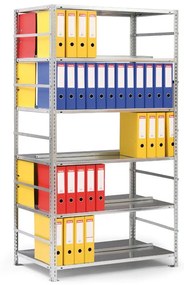 Regał na segregatory COMPACT, szary, 7 półek, 2200x1000x600 mm, podstawowy