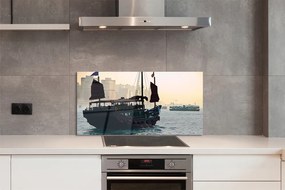 Szkło do Kuchni na Ścianę Statek u Wybrzeży Miasta