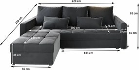 Ciemnoszara rozkładana narożna sofa ZENOVA 220x140 cm, dwustronna