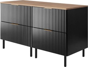 Szafka pod umywalkę, czarny/dąb Craft + złoty uchwyt, 120 (2 x 60 cm) x 77 x 46 cm + blat, czarne nogi