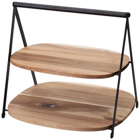 Dwupoziomowa patera na przekąski QUEST, poziomy z drewna akacji, 27 x 18 x 25 cm