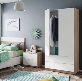 Szafa dla dziecka/młodzieży Luca 2 drzwi 2 szuflady dąb kanadyjski i matowa biel 180x82x52 cm