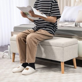 HOMCOM Ławka z Przestrzenią do Przechowywania, do 120 kg, Wygląd Lnu, 110x39x45cm, Kolor Beżowy