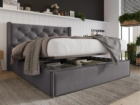 Łóżko tapicerowane 140x200cm z tkaniny bawełnianej - z stelażem na listwach - Szare