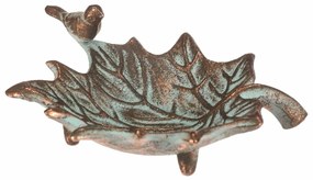 Metalowa pićka Liść klonu z ptaszkami Romance, 17x 16 x 6 cm, miedziana
