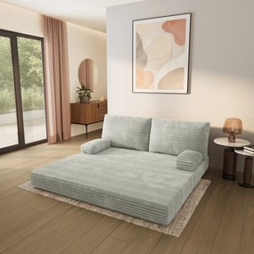 Masseno Sofa piankowa SILAR z funkcją spania, Kanapa z pianki do salonu, Bezmontażowa, Tkanina sztruksowa – Jasnoszary TILIA 83