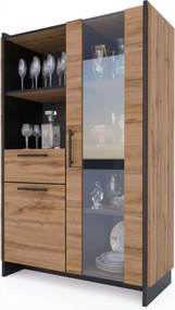 Niska witryna szklana z szufladą dąb wotan + czarny Z3-P25