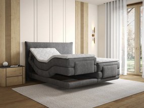 Kompletny zestaw boxspring zagłówek + stelaże z elektryczną funkcją relaks + materac + materac nawierzchniowy - 2 x 80 x 200 cm - Tkanina - Antracyt - ZANORO od PALACIO