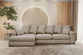 Narożnik z funkcją spania i pojemnikiem, Sofa w kształcie L Gabon L, tkanina Riviera, Beżowy, Lewy