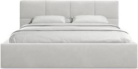 Jasnoszare aksamitne tapicerowane łóżko dwuosobowe ze schowkiem ze stelażem 140x200 cm Hiko – Makamii