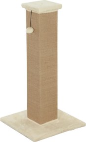 PawHut Drapak dla kotów, z piłeczką, plusz, juta, 41 cm x 41 cm x 81 cm, Beżowy | Aosom PL