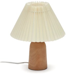 Beżowa/w naturalnym kolorze lampa stołowa z litego drewna kauczukowego z tekstylnym kloszem (wysokość 33 cm) Benicarlo – Kave Home
