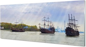 Szkło do Kuchni na Ścianę Statki pod Niebem pełnym Chmur