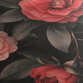 Obraz - Czerwone kwiaty na ciemnym tle (z zegarem) (90x30 cm)