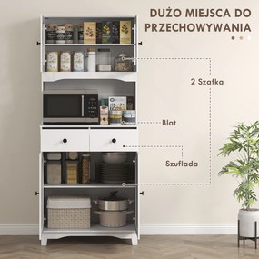 HOMCOM Biała szafka kuchenna wolnostojąca z blatem na mikrofalówkę i ekspres do kawy drzwi szklane | Aosom PL