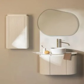 Zestaw Mebli Łazienkowych Z Drewna Carsone Biała & Biała & Okrągły Ceramiczny Biały Ø40 Cm Lenka & - Sklum