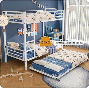 Łóżko piętrowe 90x200 cm i 90x190 cm - metalowe - białe - materac nie jest wliczony w cenę