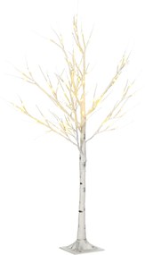 HOMCOM Sztuczne Drzewo, Sztuczna Brzoza z Oświetleniem LED, Ciepłobiałe, Realistyczna Biała Kora, 17Dł x 17Szer x 120Wys cm