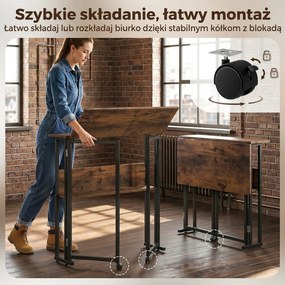 HOMCOM Składane biurko z półką, 80 cm biurko do małych pomieszczeń, biuro, rustykalny brąz | Aosom PL