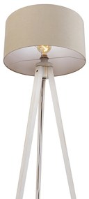 Lampa podłogowa trójnóg biała z jasnobrązowym abażurem z tkaniny 50 cm - Tripod Classic Rustykalny / Vintage Oswietlenie wewnetrzne