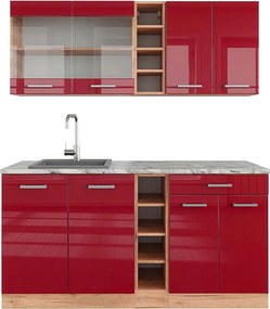 Pojedyncza kuchnia czerwony wysoki połysk/złoty dąb 160x60x81.6 r-line