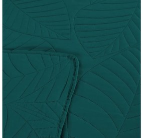 Turkusowa narzuta na łóżko z wzorem LEAVES Rozmiar: 200 x 220 cm