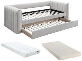 Łóżko wysuwane 90 x 190 cm - Tkanina - Beżowy + Materac - SAHONA