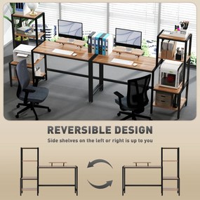 HOMCOM Biurko komputerowe z podwyższeniem monitora, 4-poziomowymi półkami, design industrialny, Brązowe