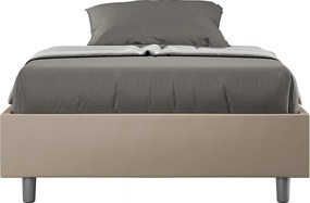 Łóżko wyposażone w stelaż z listwami z pojemnikiem tapicerowane 140x190 sztucznej skóry szaro-beżowy Azelia