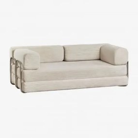 Sofa Dwuosobowa Z Funkcją Spania Igone Pakowana Próżniowo Z Kordu Sztruksu Beżowy Len - Sklum
