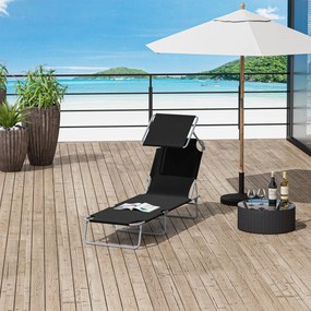 Outsunny Leżak ogrodowy składany z daszkiem przeciwsłonecznym idealny na plażę czarny 187x58x36 cm | Aosom PL