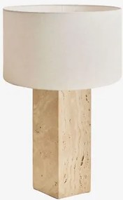 Lampa Stołowa Z Trawertynu Davise Trawertyn & Linen Beige Cream Ø40 Cm - ↑25 Cm Azoia - Sklum