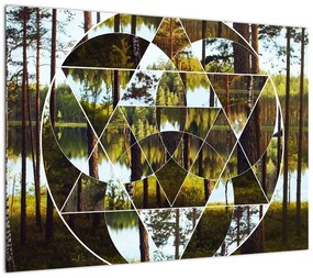 Obraz - Geometryczny kolaż na tle nordyckich lasów (70x50 cm)