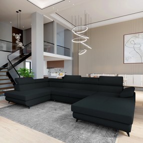 Masseno Narożnik RUBANO z funkcją spania i pojemnikiem na pościel Narozniki U, Rozkładana sofa - Czarny, QUELLE 100