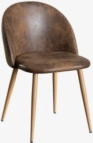 Krzesło Jadalniane Tapicerowane I Stalowe Kana Natural Wood & Sztucznej Skóry Café Vintage & Skóra Ekologiczna - Sklum