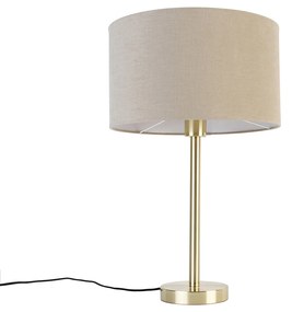 Klasyczna lampa stołowa mosiądz z abażurem w kolorze jasnobrązowym 35 cm - SimploDesignerski Oswietlenie wewnetrzne