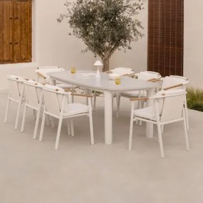 Zestaw Stołu Prostokątnego 220-280x100 Cm Rozkładanego Z Ceramiki Zinti Oraz 8 Krzeseł Ogrodowych Z Aluminium I Tkaniny Boucle Y Piaskowy Szary -