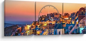 Obraz - Santorini o zmierzchu (z zegarem) (90x30 cm)