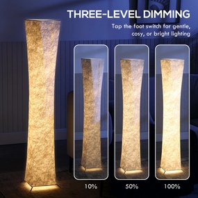 HOMCOM Lampa stojąca z kloszem w stylu papieru, przełącznik nożny, 3 poziomy jasności, biały