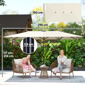 Outsunny Parasol Ogrodowy 150x295cm Podwójny Daszek Regulacja Kremowy | Aosom PL