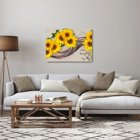 Obraz na szkle - Świecące kwiaty słonecznika (70x50 cm)