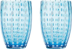 Zafferano Perle Aquamarine zestaw 2 szklanek dmuchane szkło, 32 cl, ręcznie robione