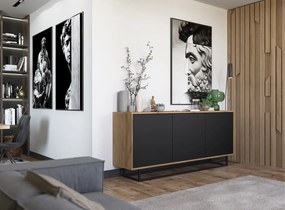 Trzydrzwiowa komoda w stylu loft Apollo 39 dąb wotan/czarny