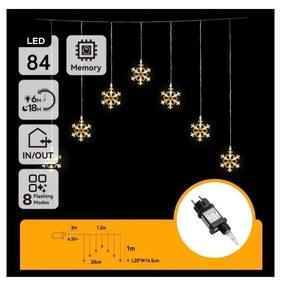 Aigostar - Zewnętrzny świąteczny łańcuch świetlny LED 84xLED/230V 1,2x1m IP44 ciepła biała, płatki śniegu