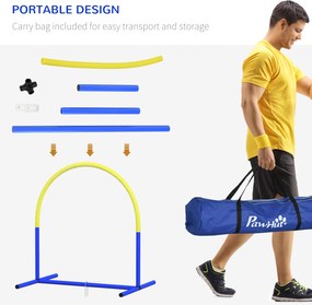 Zestaw Agility PawHut dla Psów, Trening dla Początkujących, 4 Łuki, z Torbą Transportową, Niebiesko-Żółty, 88 x 64 x 95 cm